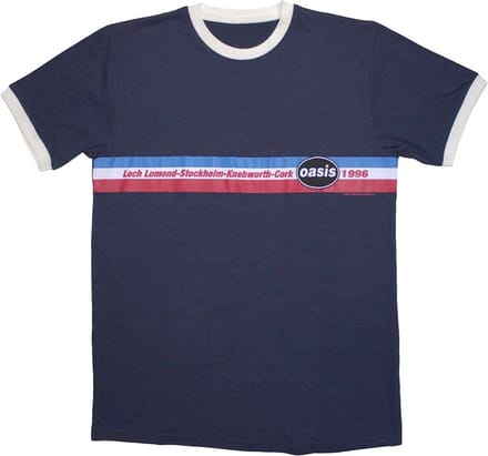 Oasis - 1996 Tour Horizontal Stripes Ringer Heren T-shirt - M - Donkerblauw