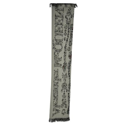 Alexander Mcqueen Geprinte Fringed Sjaal in Grijze Wol