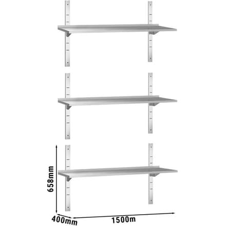 GGM Gastro 3-laags RVS wandschap PREMIUM - 1500x400mm zilver
