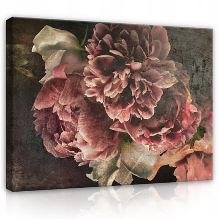 WALLARENA - Canvas schilderij - 60x40 cm - Vintage retro bloemen op canvas