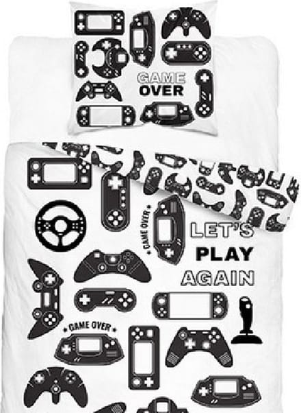 Dekbedovertrek Game over - katoen - 140x200 cm - Zwart - Wit - Eenpersoons