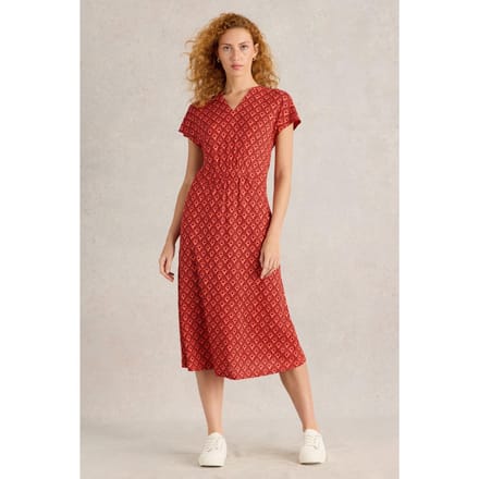 White Stuff Ellie Linen Jersey Dress Red Multi Größe: 6 REGULAR | Midikleider Outlet | Damen | Weiß