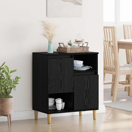 vidaXL - Dressoir - Zwart - eiken - 35 - x - 60 - x - 70 - cm - Bewerkt - hout