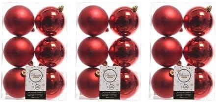 Decoris Kerstballen - 18x st - rood - D8 cm - kunststof - mat/glans - kerstversiering