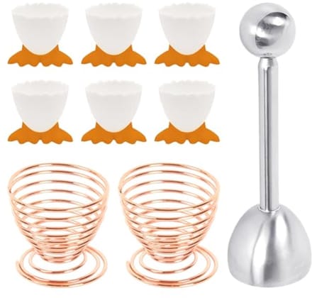 DHSBGWSX 6 eierdopjes, 2 eierplanken, 1 eieropener, cartoon-eierdopjes voor kinderen, eierhouders van roestvrij staal, eierdopjes, nieuwe eierdopjes