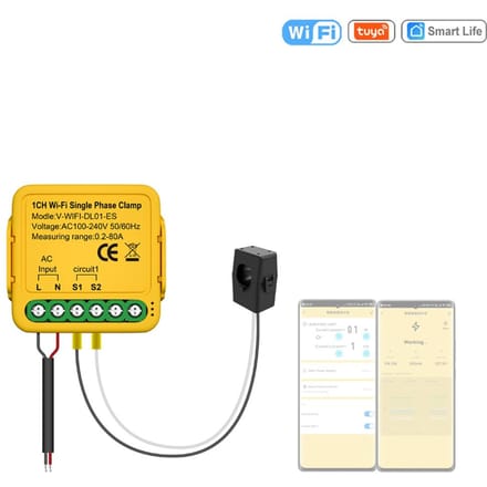 Tuya WiFi Onoff Controller 80A Energiemeter Stroomtransformator Klem KWh Power Monitor 1CH