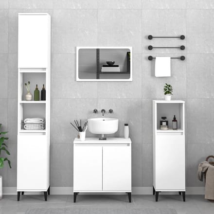 vidaXL - 3-delige - Badkamermeubelset - bewerkt - hout - wit