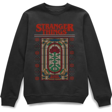 Stranger Things Creel House Window Christmas Jumper - Black - M
