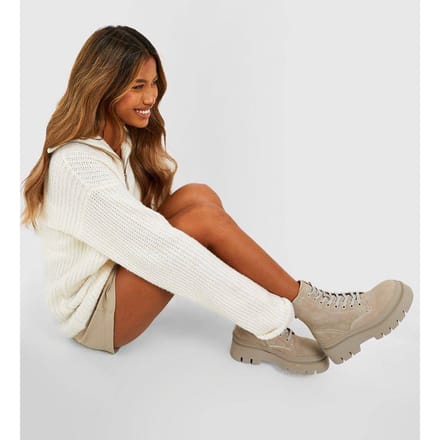 boohoo Dames Dubbele zool Chunky Hiker Boots | Grey | Maat: 3