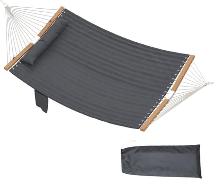 Dubbele Hangmat - Schommelbed - Buiten Ontspannen - Extra Grote Met Kussen - 200 x 140 cm - Grijs