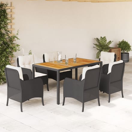 vidaXL - 7-delige - Tuinset - met - kussens - poly - rattan - zwart