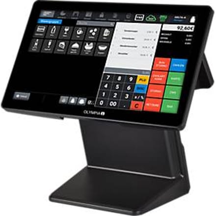 Kassa Olympia T400DK, Android 11, 100 gebruikers, 10/15,6″-scherm, USB-A/LAN/kassalade-aansluiting, afsluitbaar, zonder lade, zwart