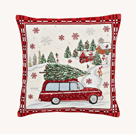 Kussenhoes kerstauto, van textiel, beige/rood (B/H) 45x45cm met rits