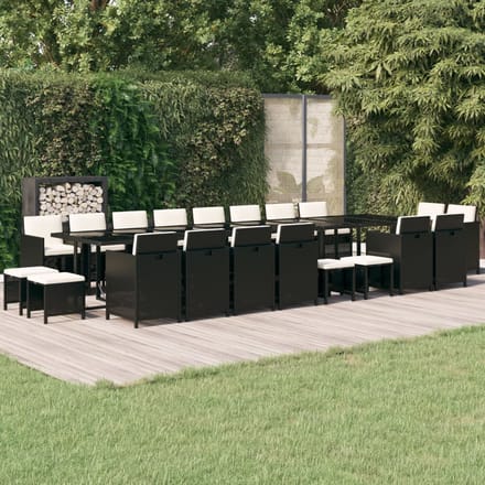 vidaXL - 21-delige - Tuinset - met - kussens - poly - rattan - zwart
