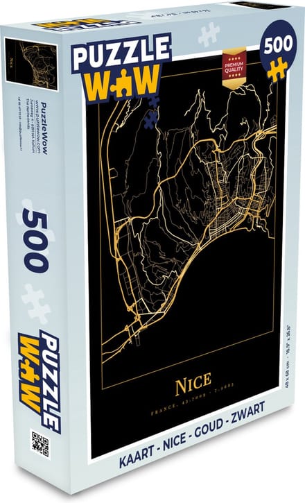 Puzzel Kaart - Nice - Goud - Zwart - Legpuzzel - Puzzel 500 stukjes