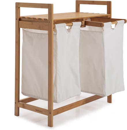 Lumaland Wasmand van bamboe - met 2 uitschuifbare waszakken - 60 L - Wit