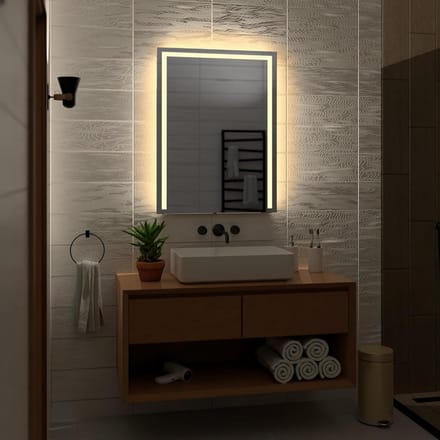 Ronde of Rechthoekige Hangspiegel met Warm Wit LED Licht