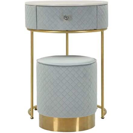 Nachtkastje met kruk Nightstand/dressing Table With Puff Vellit Light Blue Ø 52×70 cm