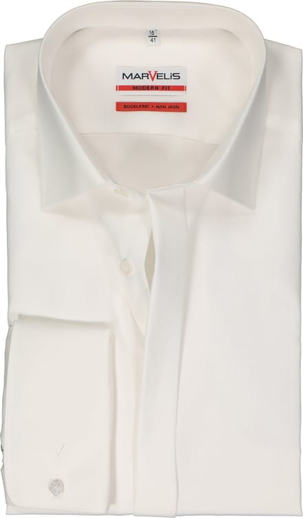 MARVELIS modern fit smoking overhemd - popeline - off-white - Strijkvriendelijk - Boordmaat: 44