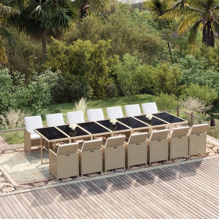 vidaXL - 15-delige - Tuinset - met - kussens - poly - rattan - beige