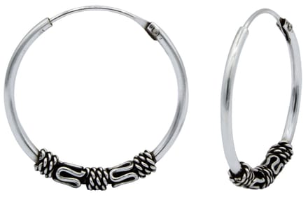 Joy|S - Zilveren Bali oorbellen - 20 mm oorringen - geoxideerd