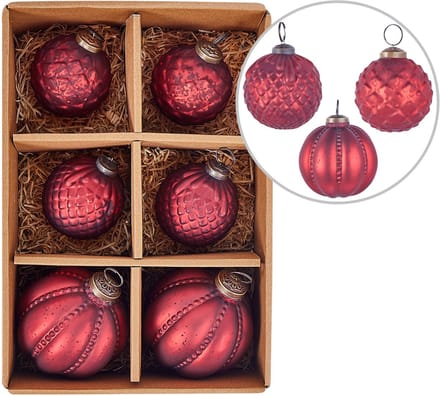 ARGENTIN - Kerstballen set van 6 - Rood - Glas