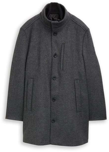 Tom Tailor - 2-in-1 wollen jas met afneembare binnenjas - Maat L - dark grey black herringbone
