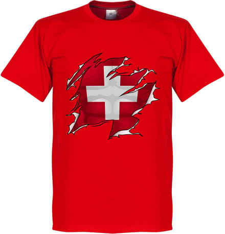 Zwitserland Ripped Flag T-Shirt - Rood - XL