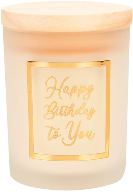 Geurkaars klein goud/wit Happy birthday