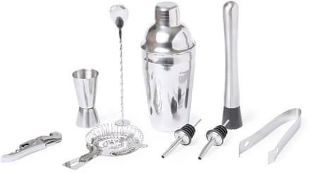 Luxe cocktailset in 9 delen RVS in bamboe houder model Hunton, shaker 550 ml