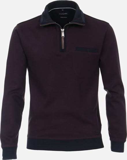 Casa Moda half zip trui premium cotton aubergine met borstzak