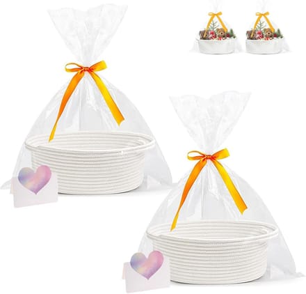 Set van 2 Witte Geweven Geschenkmanden van Katoen Touw