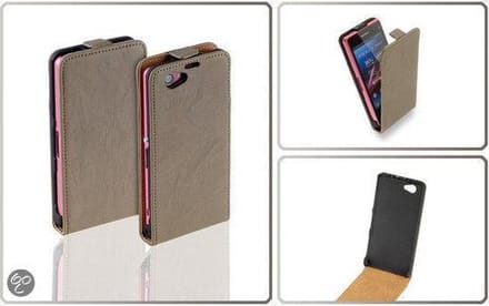 Lelycase Vintage Creme Lederen Flip Case Hoesje Sony Xperia Z1 Mini Compact
