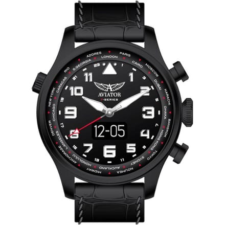 Aviator F-Series Smartwatch 46mm Zwart Staal Leer | AVW79656G421