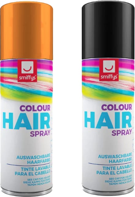 Smiffys Carnaval verkleed hoofdhaar verf/spuitspray - zwart en oranje - spuitbussen - 125 ml p/st