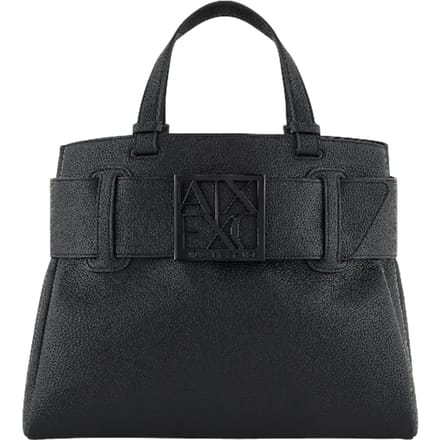 Structured Tote Bag with Belt Buckle Wo - Black Handbags