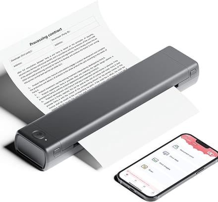 Pora&Co - Thermal Printer - Portable Printer A4 - Draagbare Printer A4 - Incl. 200 Vellen + Draagtas - Afdrukken met Telefoon of Computer - Thermische Printer - Grijs