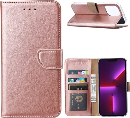 Hoesje Geschikt voor iPhone 14 Pro Max portemonnee Bookcase – Rosegoud