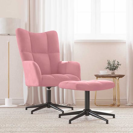 vidaXL - Relaxstoel - met - voetenbank - fluweel - roze
