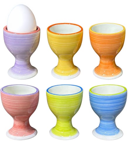 Bellatio Design Eierdopjes Spring Vibes - set van 12x - multi kleuren - keramiek - 5 x 7 cm - voor ontbijt/brunch/pasen