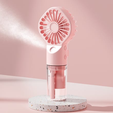 Draagbare waternevelventilator, 4 snelheidsstanden, USB-oplaadbare ventilator, werkt op batterijen (roze)