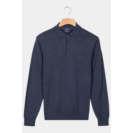 Baileys Trui Polo Pullover Solid Color Pima Cotton Dark Denim Blue / male
