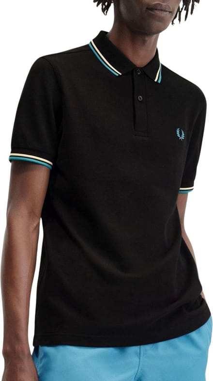 Fred Perry - Twin Tipped Poloshirt - Zwart/ Ice Cream/ Cyber Blue