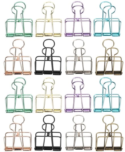 Dailygoods- Foldback Clip 16 Stuks - Sterke Greep - IJzerdraad - Diverse Kleuren - Afmetingen Groot/Middelgroot/Klein - Gewicht Groot: 308g - Papierclip