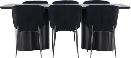 Olivia eethoek tafel 100x210cm en 6 teddy stoelen zwart.
