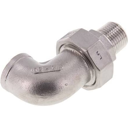90° L-Koppeling Wartelmoer 1/2'' Buitendraad R X Binnendraad Rp RVS Vlakke Afdichting PTFE 16bar