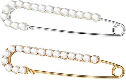 Fako Bijoux® - Sierspeld / Sjaalspeld Set - Mini Parels Strip - 76mm - Set 2 Stuks - Zilver/Goud