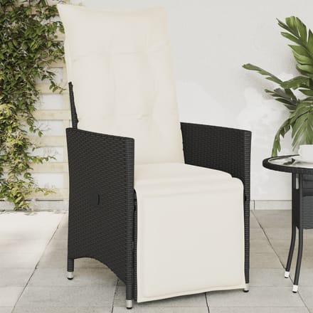 vidaXL - Tuinstoel - verstelbaar - met - kussens - poly - rattan - zwart