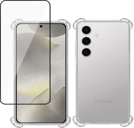 Hoesje + Screenprotector geschikt voor Samsung Galaxy S24 Plus – Full Screen Tempered Glass - Extreme Shock Case Transparant