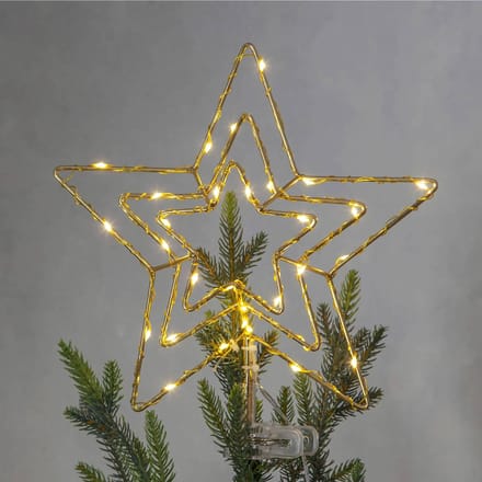 Bronzen kerstster piek met 30 LED lampjes op batterij - 27,5 cm
